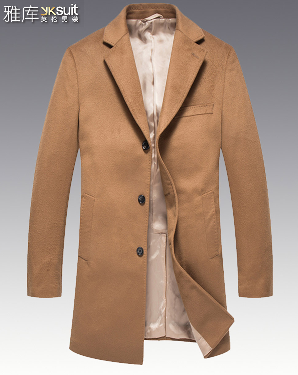 商务保暖棕色男士大衣/羊绒羊毛混纺