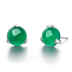（代发）S925银镶玉髓冰透碧绿时尚耳钉/耳饰