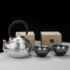 工艺品金贵莲座荷花手工银壶（赠建盏*2）