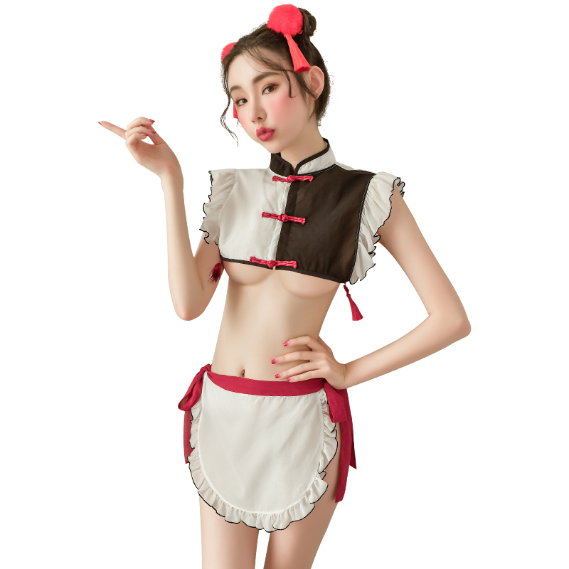 性感制服诱惑骚角色镂空后背拼色古典风丫环套装-美咻咻情趣用品商城