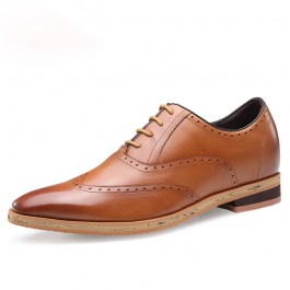 【何金昌】黄棕色正装商务皮鞋增高7cm