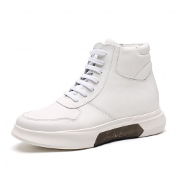 【何金昌】内增高皮靴7CM冬季休闲小白靴中帮皮靴真皮靴子男士增高鞋