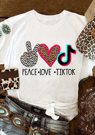 Leopard Peace Love Tiktok  T-Shirt Tee - White