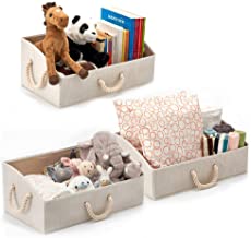 3 件套大号托儿所储物箱 EZOWare 可折叠织物梯形收纳盒带棉绳手柄，可折叠篮子用于架子、壁橱、婴儿玩具、尿布, 米色