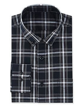 衬衫 水洗棉 领尖扣  男款 藏青白格