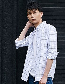 凡客衬衫 牛津纺 领尖扣 男款 白蓝格