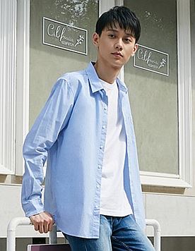 凡客衬衫 水洗棉 小方领 长袖 男款 天蓝色