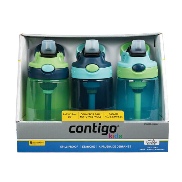 Contigo 康迪克 儿童饮水杯/防漏运动水杯三件套装 深蓝+绿+天蓝 414ml*3只