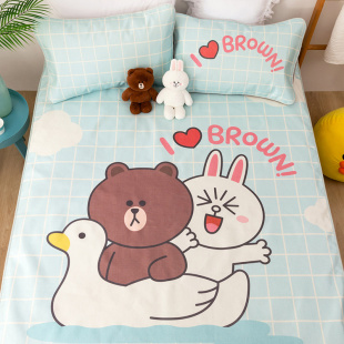 多喜爱布朗熊夏季冰丝凉席1.8m床双可折叠凉席1.5米三件套夏凉席