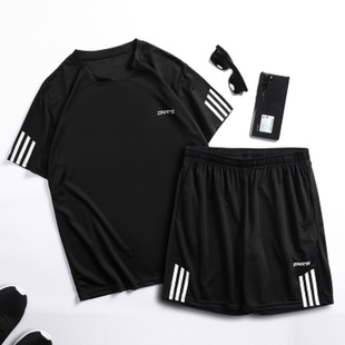 三条杆运动套装男夏季健身短袖男士速干衣服跑步宽松休闲运动服