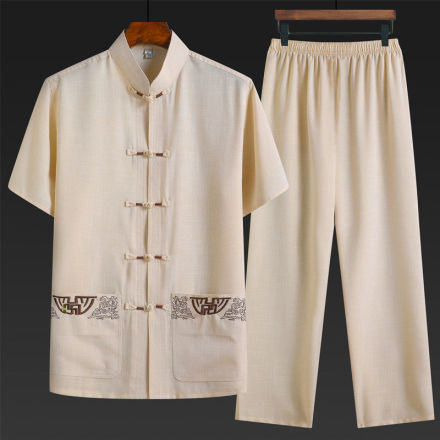Lubbock2020新款短袖唐装男休闲套装中国风男士爸爸装爷爷两件套