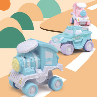 H025儿童卡通惯性翻滚火车头玩具小孩益智跟头模型小车2-4岁男孩q
