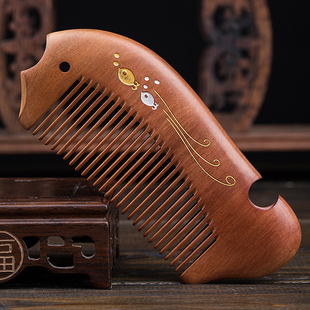 绿檀木梳子檀香木小梳子女士专用长发随身便携天然桃木梳送礼刻字