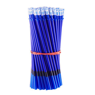 学吖可擦笔笔芯晶蓝桶装100支蓝色0.5mm小学生用黑色热可擦全针管