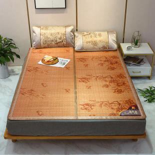 【duo】新款夏凉竹席健康环保印花席可折叠单双人床双面可用凉席