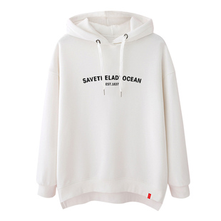 白色卫衣女春秋薄款2020新款潮韩版宽松中长款不对称连帽ins上衣