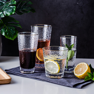 日式金边玻璃杯加厚锤纹水杯女ins风创意家用牛奶杯果汁杯饮料杯