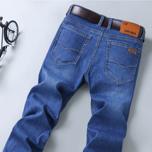 夏季薄款牛仔裤男士弹力直筒宽松商务休闲冰丝凉爽大码牛仔长裤子