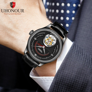 宇赫瑞士手表飞返日历机械表陀飞轮男表鳄鱼皮表带真陀飞轮机械表