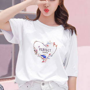 纯棉T恤女短袖时尚韩版夏季打底衫ins潮圆领长袖宽松显瘦白色上衣