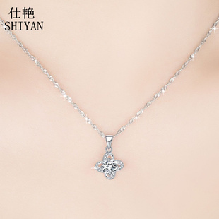 s925纯银项链锁骨链四叶草吊坠简约森系网红饰品送女朋友生日礼物