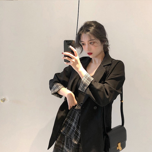 2020年新款春季宽松百搭西服上衣春秋网红英伦风小西装外套女韩版