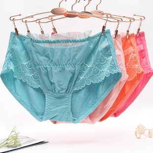 4条装女士性感蕾丝中低腰三角内裤头莫代尔棉质透气大码女式内裤