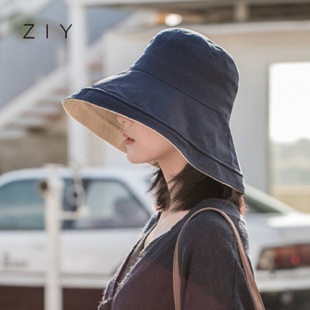 双面渔夫帽女夏韩版潮百搭日系防紫外线太阳大沿遮阳大檐帽子防晒