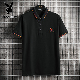 花花公子贵宾男士舒适纯棉简约字母休闲翻领短袖polo衫T恤