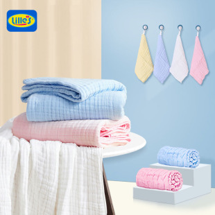 韩国Lilles口水巾婴儿毛巾洗脸巾纯棉小方巾新生婴儿浴巾纱布浴巾