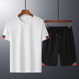 韩版圆领男士印花体桖青少年帅气短裤2020夏季薄款透气大码运动服