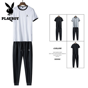 花花公子贵宾短袖t恤男潮流夏季宽松男装休闲圆领体恤运动九分裤