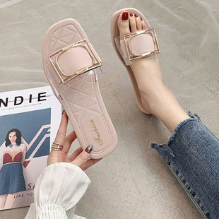 2020夏季新款女凉鞋方扣拖鞋时尚百搭沙滩鞋女士一字托软底透气潮