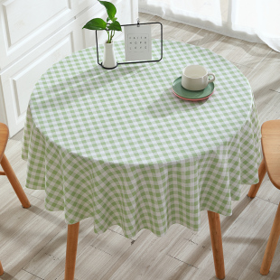 圆桌防水防油防烫免洗桌布小清新家用圆形格子餐桌垫台布盖布餐布