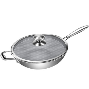 德国316不锈钢不粘锅炒锅无油烟电磁炉燃气适用家用多功能炒菜锅