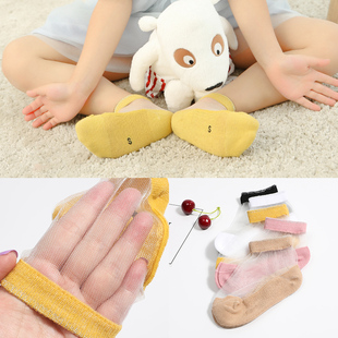 韩版夏季薄款儿童袜子玻璃丝袜夏天宝宝透明船袜女童水晶短袜5双