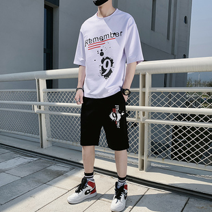 夏季短袖t恤男孩韩版潮流短裤青少年初中学生两件套运动休闲套装