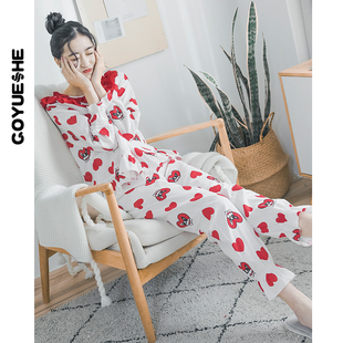 睡衣女夏薄款双层纱布全棉长袖睡衣娃娃领春秋可外穿两件套家居服