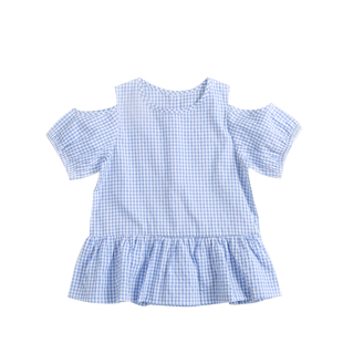 小兔与小狸夏季女童时尚百搭梭织格子T恤短袖