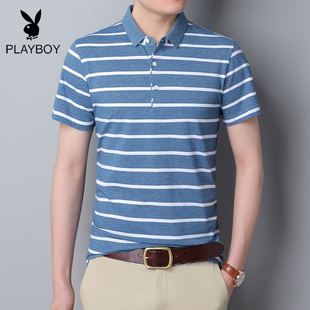 花花公子贵宾男短袖t恤休闲条纹翻领Polo衫韩版夏青年轻商务T恤