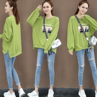 时尚百搭圆领套头印花卫衣女2020春季新款韩版宽松显瘦潮050