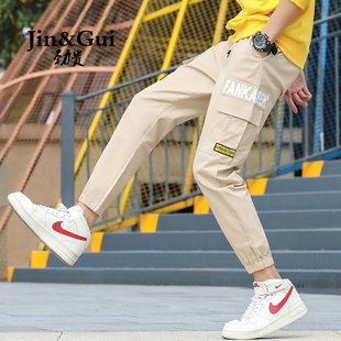 劲贵夏季薄款工装裤男韩版束脚九分裤男式纯棉宽松运动休闲裤子
