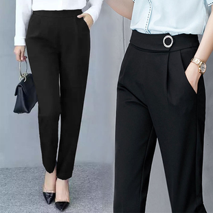 灵修春夏新款九分长裤女士休闲裤百搭小脚西裤女高腰铅笔哈伦裤
