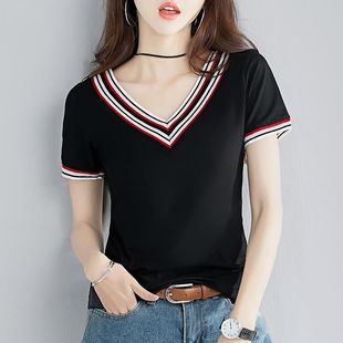 网红v领t恤女修身短袖2020新款韩版修身显瘦网红ins半袖夏天上衣
