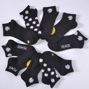 10双装小雏菊花潮网红袜子5双女士短袜韩版中筒ins薄款夏季船袜d