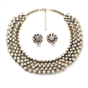 Women Vintage Crystal Rhinestone Studded Collar Necklace Earrings Set (Golden)