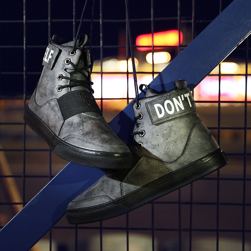 残尘 青春咏歌 黑色男款 高帮超纤秋冬靴