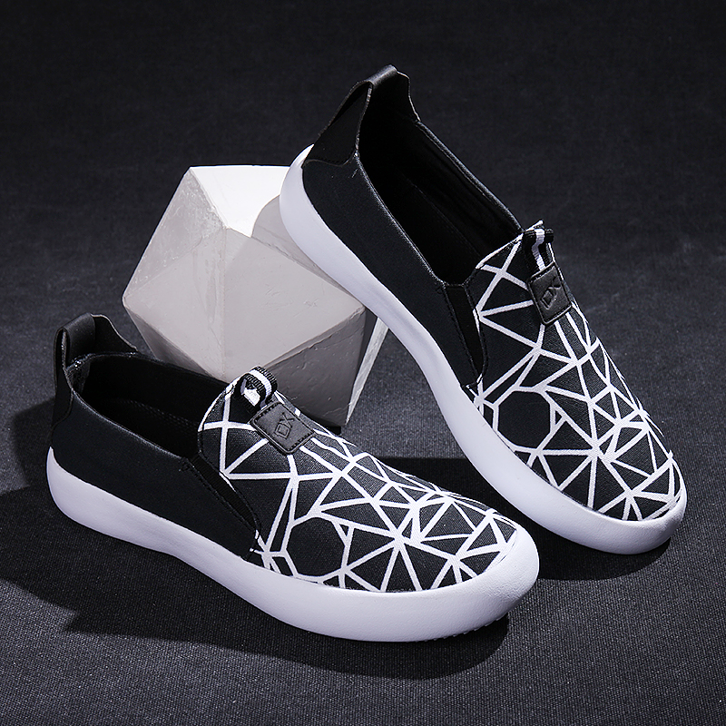 猫嘤  黑白男款 粗线条系列涂鸦帆布鞋