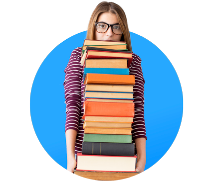 college student holding stack of books