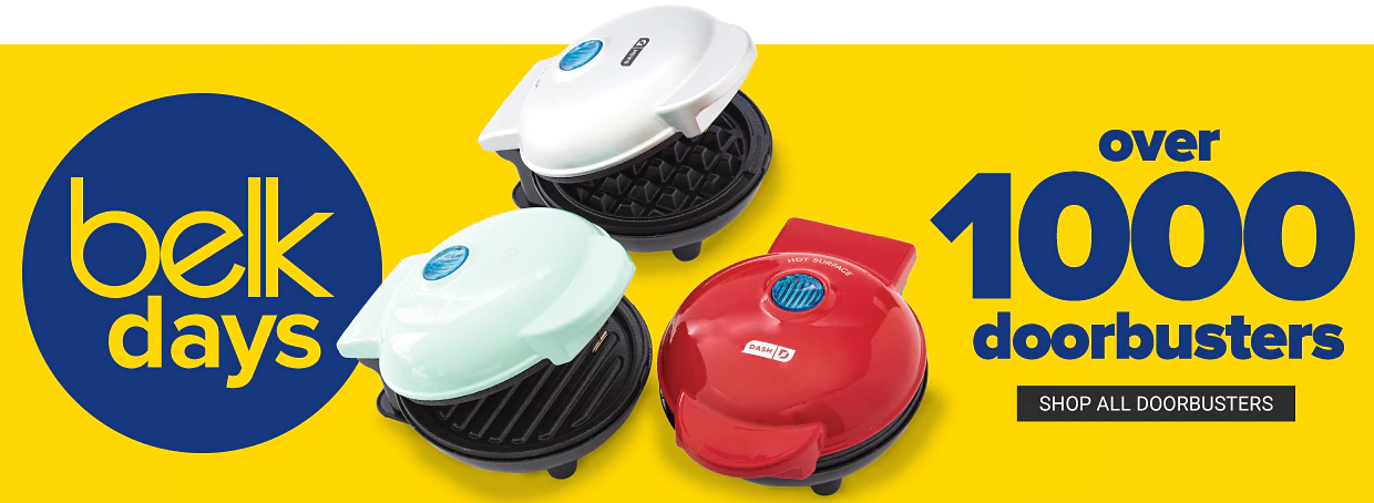  Three small kitchen appliances, including a waffle maker. Belk Days. Over 1000 doorbusters. Shop all doorbusters.